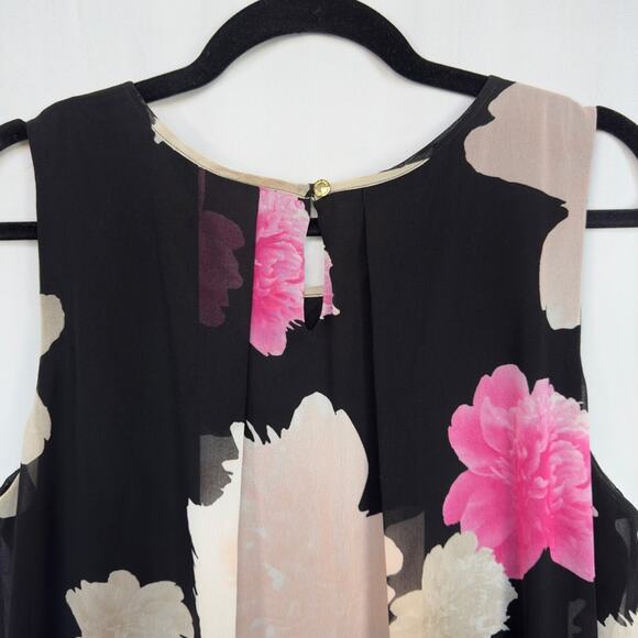 Calvin Klein Black Floral Sleeveless Chiffon Mini Shift Dress Size 12 - Picture 6 of 7